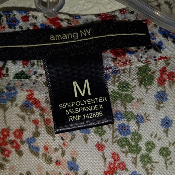 AMANG NY  sheer colorful blouse Blues Reds greens M ruffle sleeve v-neck floral - Picture 4 of 6